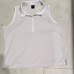 Oakley White Sleeveless Polo with Pale Pink Logo